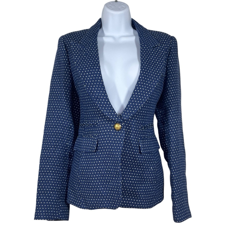 Smythe Navy Blue Polka Dot Blazer with Gold Button